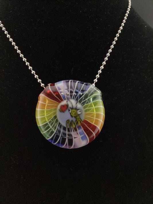 Rainbow mantis hollow mille pendant