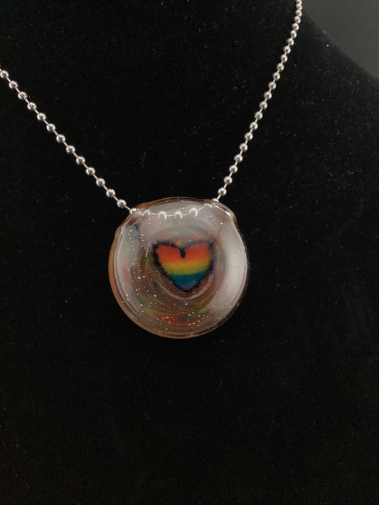 Rainbow heart hollow mille pendant