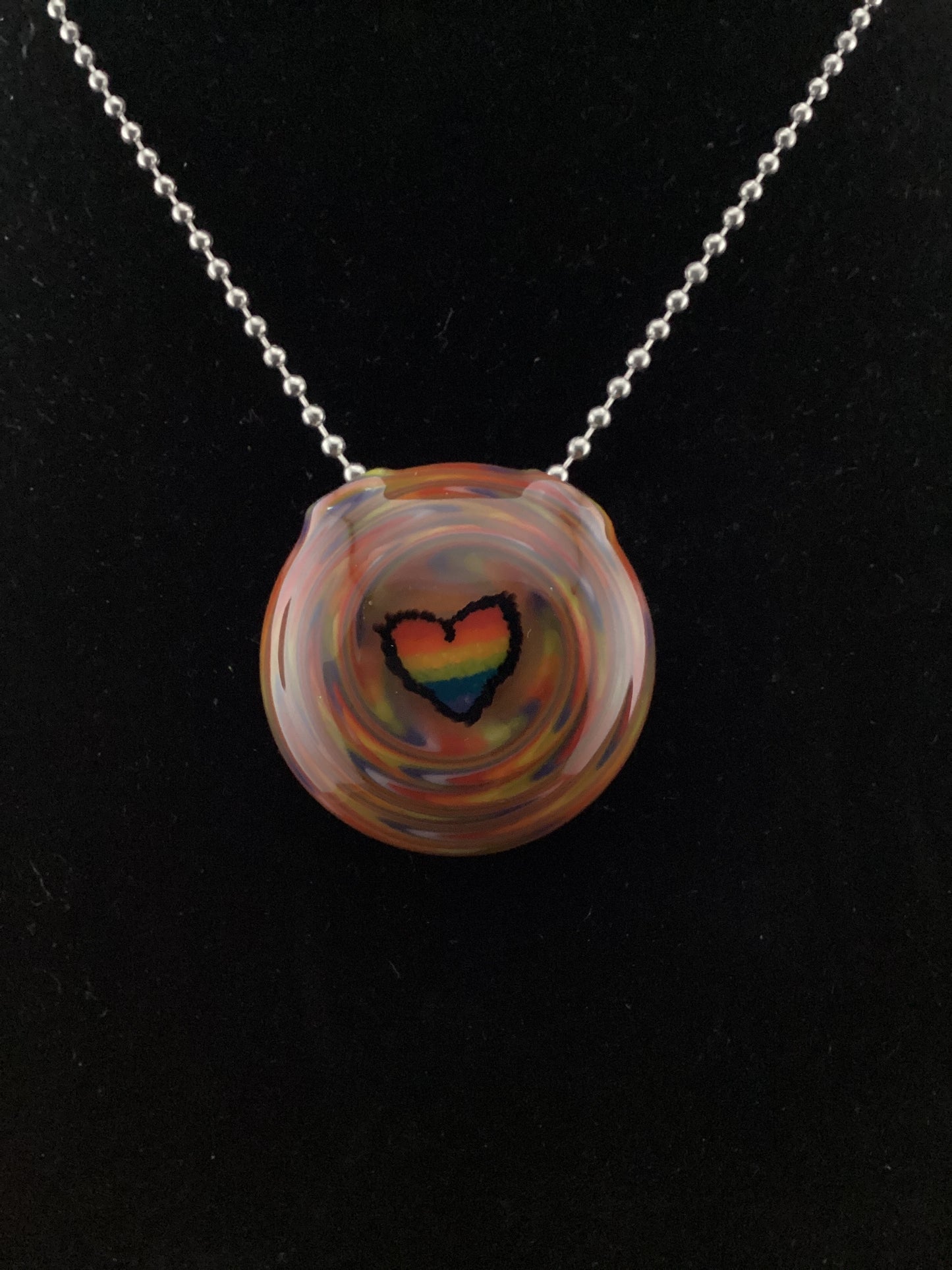 Rainbow heart hollow mille pendant