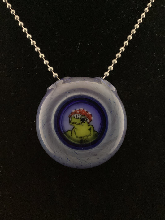 Frog with a lil mushroom hat hollow mille pendant